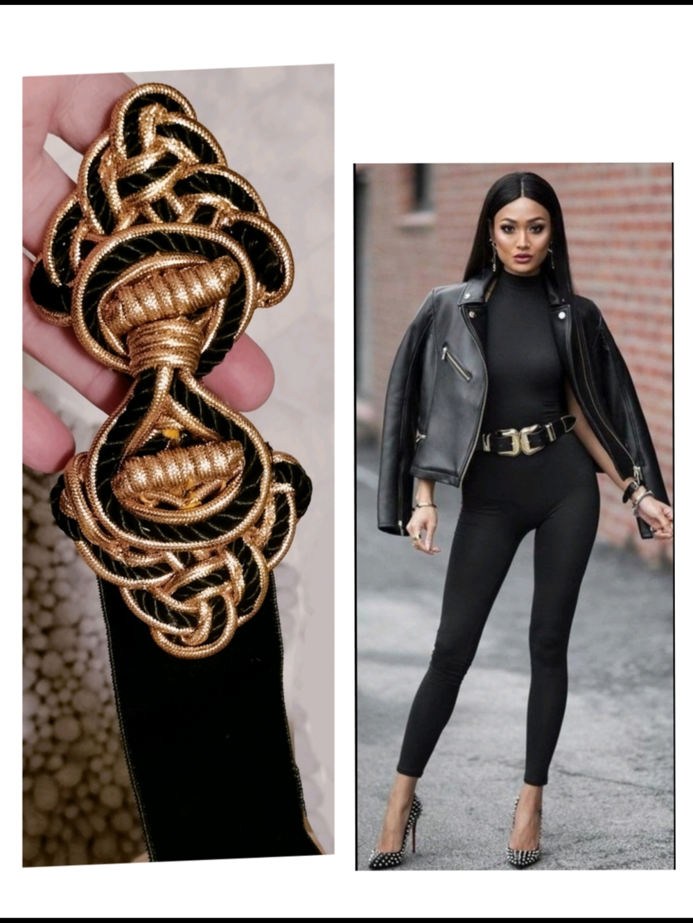 Talbots Black Belt with Gold Braided Buckle